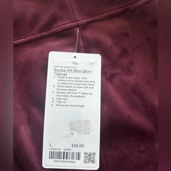 NWT Lululemon‎ Scuba High-Rise Mini Skirt *Velvet Garnet Red Large - Picture 6 of 8